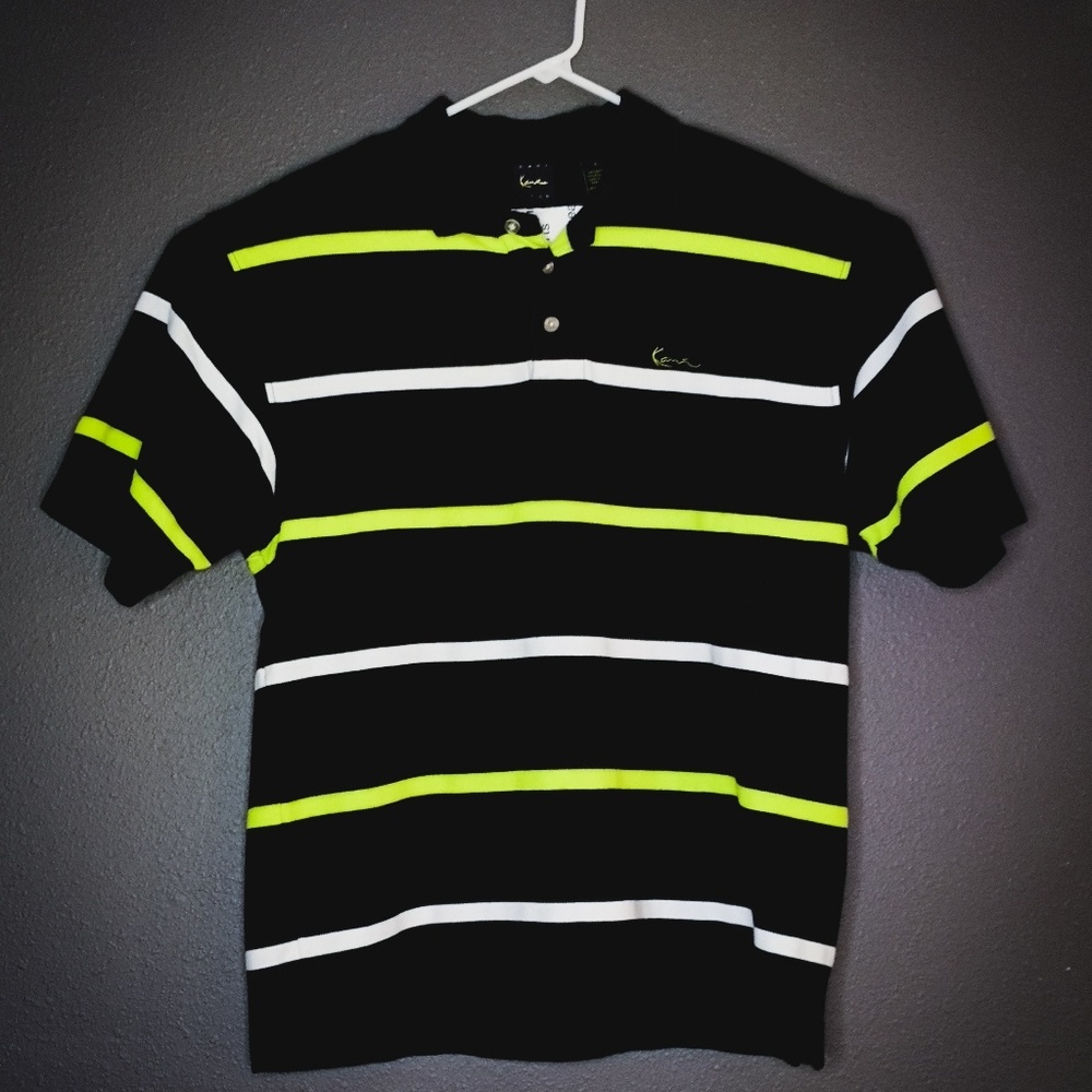 L Kani Gold vibrant neon & black striped Golf Polo